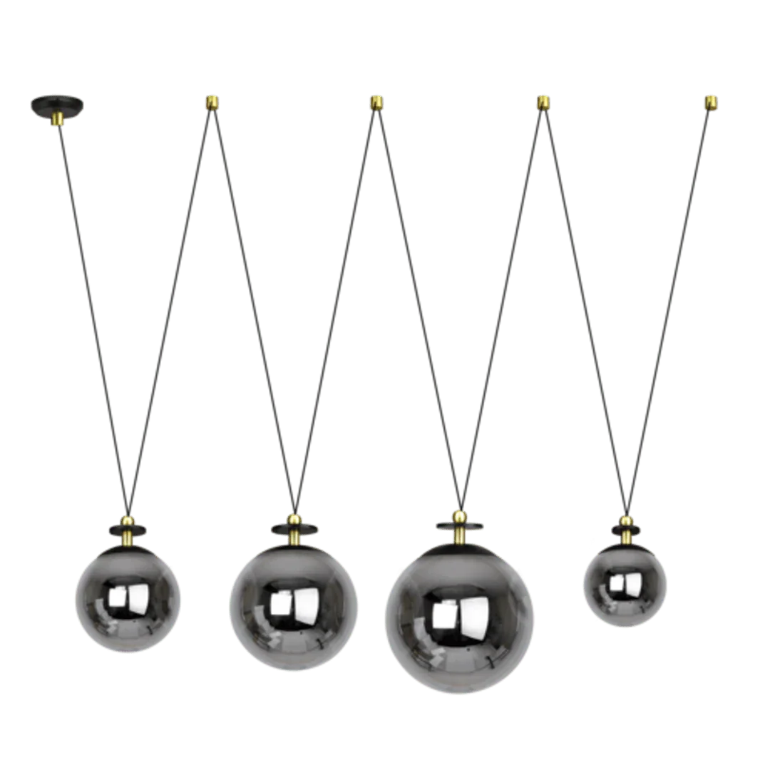 Suspension Diane 04 fumée – 4 globes en verre soufflé, hauteurs réglables