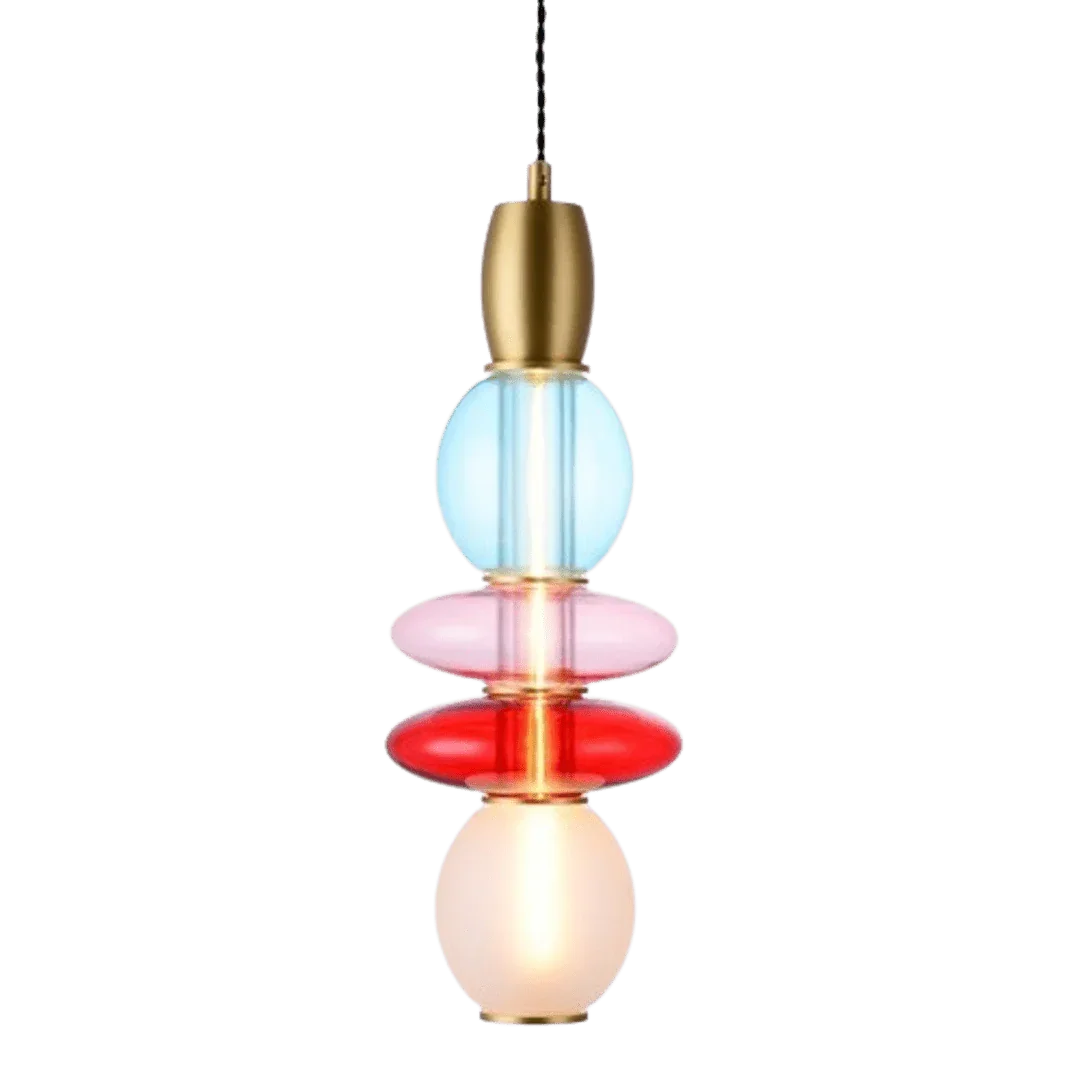 Petite suspension Léonor verticale verre soufflé – Bleu / Rose / Rouge / Opaque, LED filament