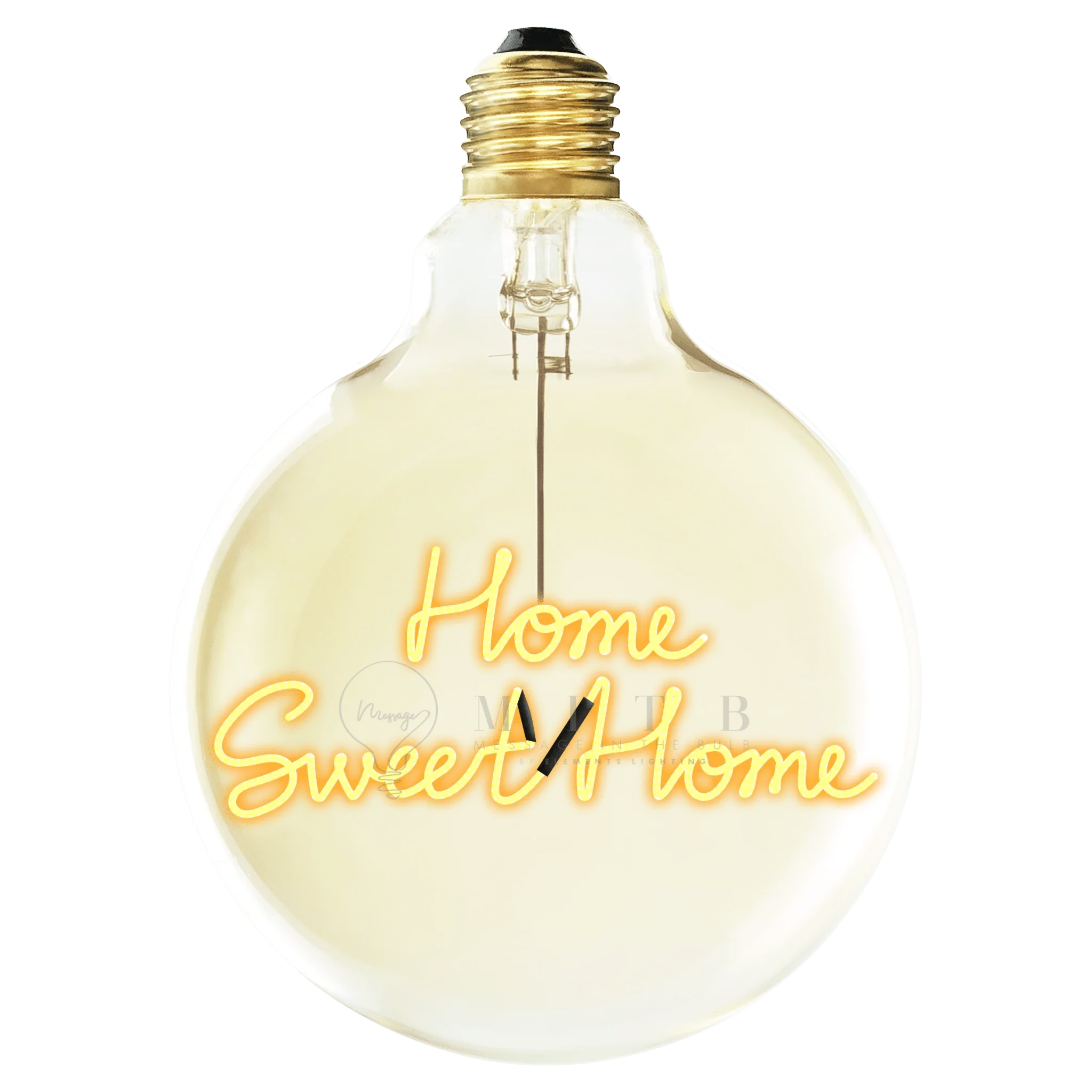 Ampoule LED design avec message lumineux Home Sweet Home au style artisanal et moderne.