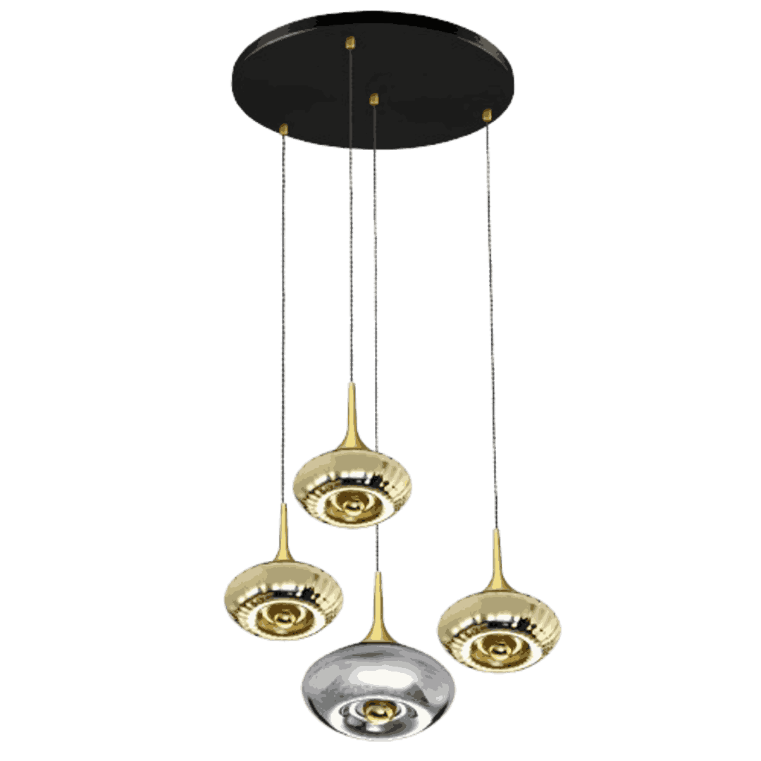 Rosace Grace 04 Noire – Plateau 4 lumières avec verrines en verre soufflé, style contemporain