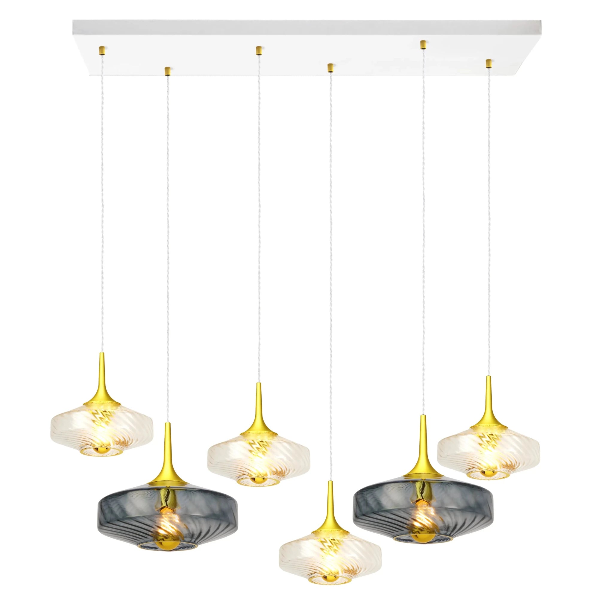Rosace Roxanne 06 – Suspension architecturale 6 lumières en verre soufflé, style contemporain - Elements Lighting