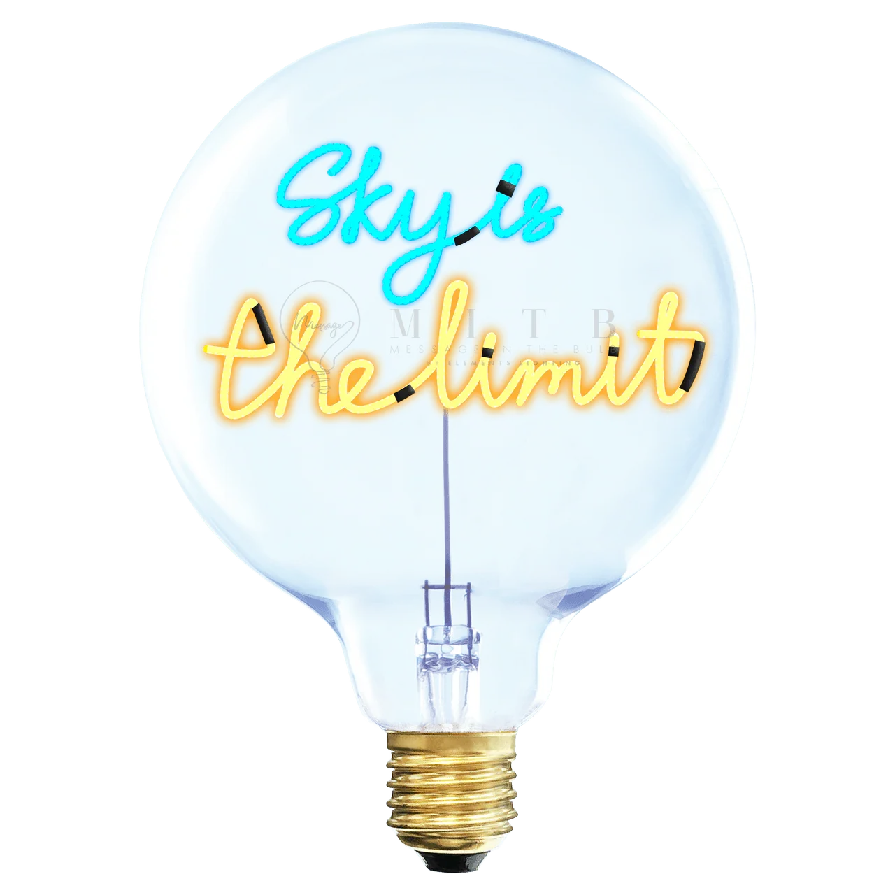 Ampoule LED décorative avec message lumineux Sky is the limit en bleu et jaune, design moderne