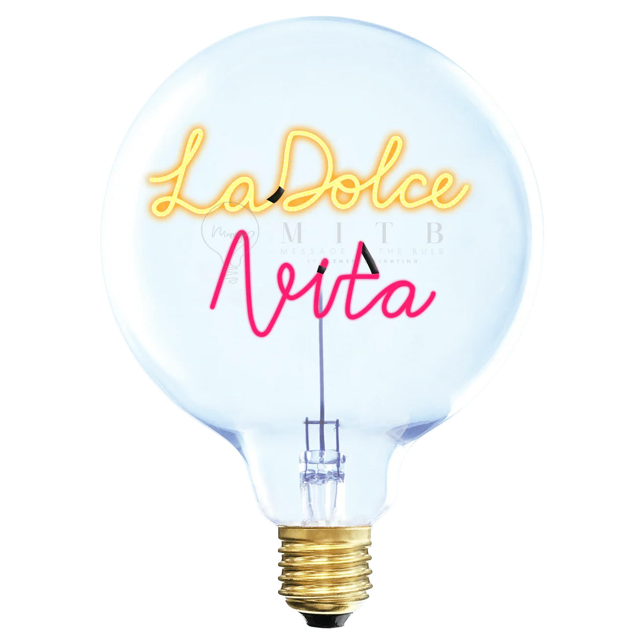 Ampoule LED design avec texte lumineux La Dolce Vita, décoration artisanale élégante