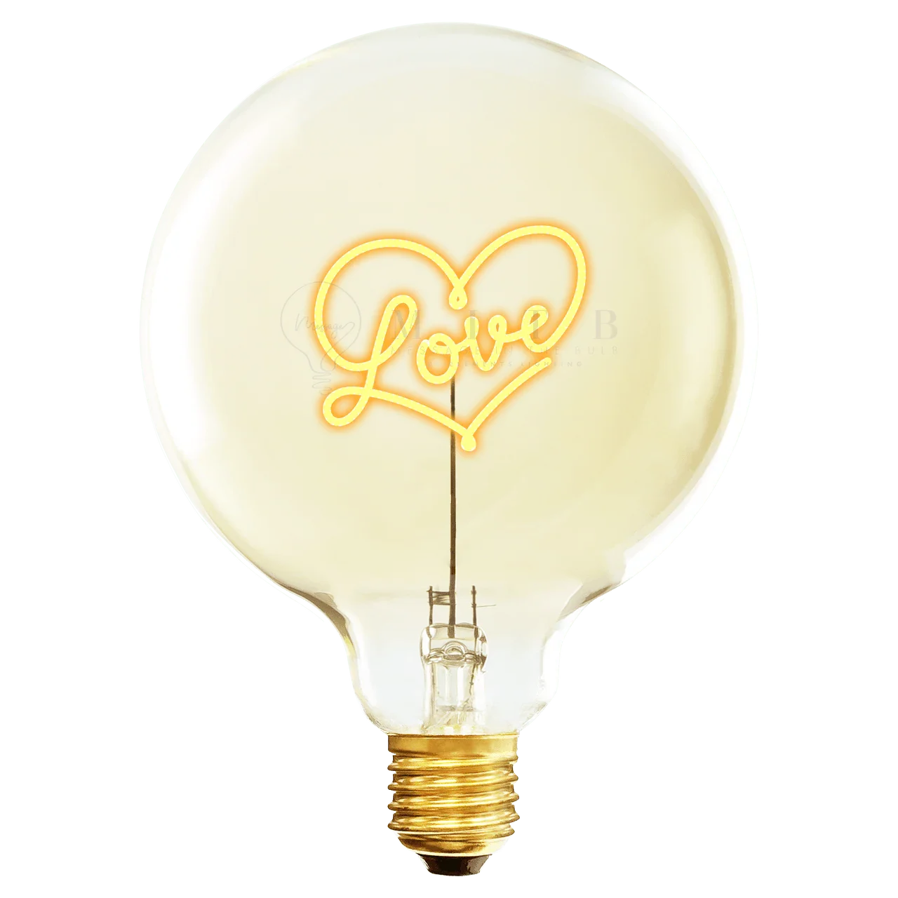 Ampoule LED design avec filament en forme de cœur et message lumineux Love