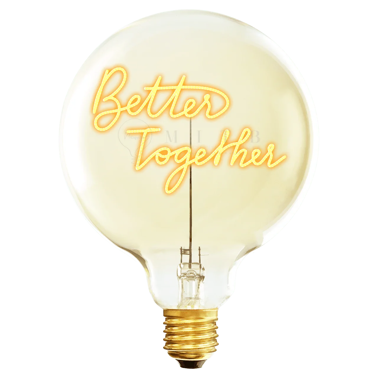 Ampoule LED design avec message lumineux Better Together en verre rond, ambiance chaleureuse.