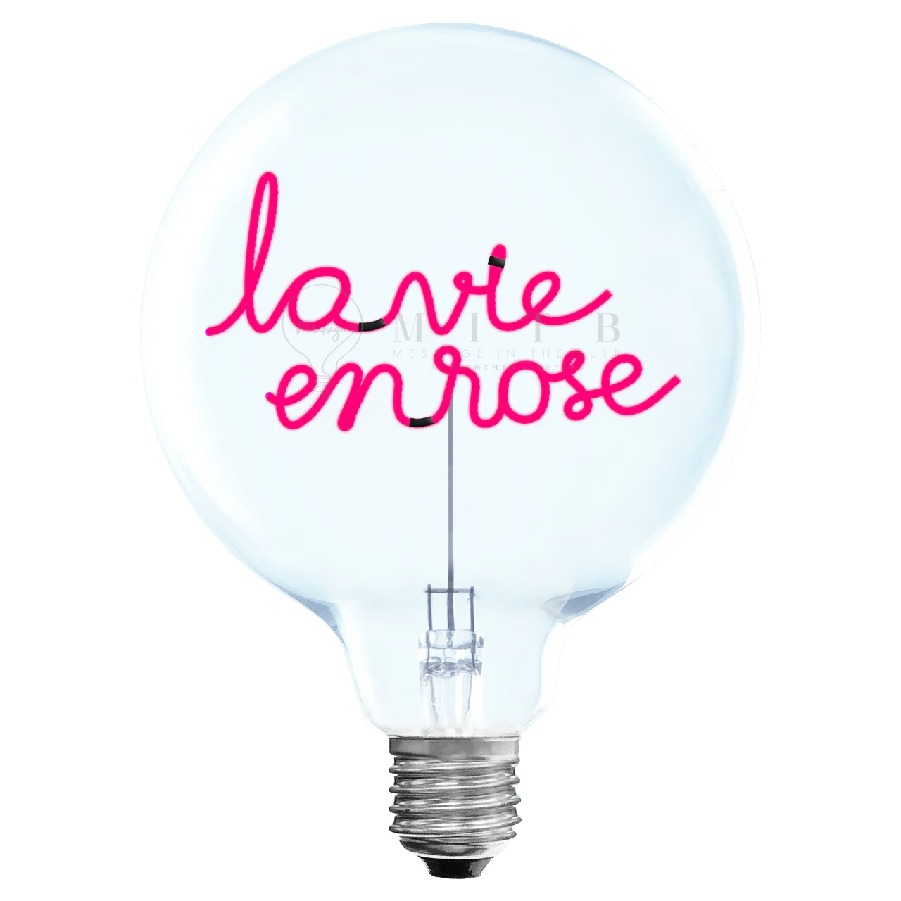 Ampoule LED design avec message « la vie en rose » en fil rouge, luminaire décoratif moderne