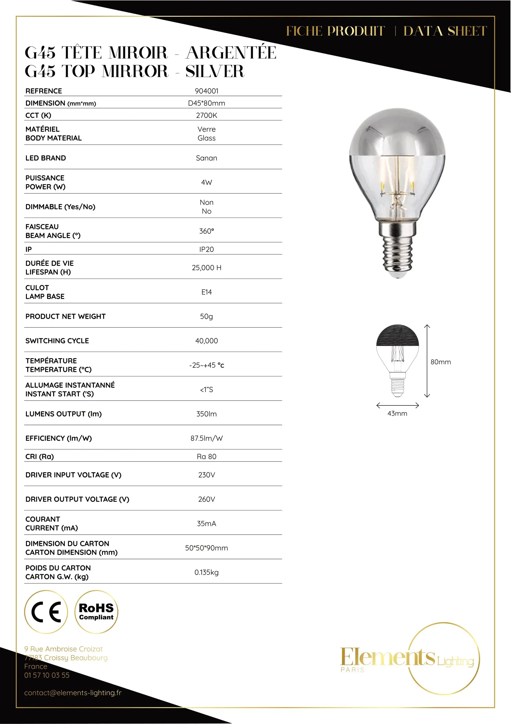 Fiche_technique_G45_Argent - Elements Lighting
