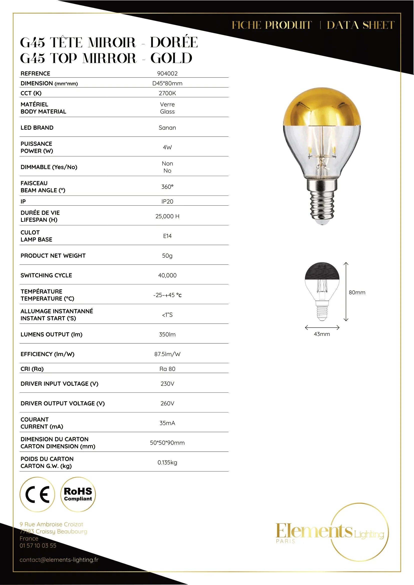 Fiche_technique_G45_Or - Elements Lighting