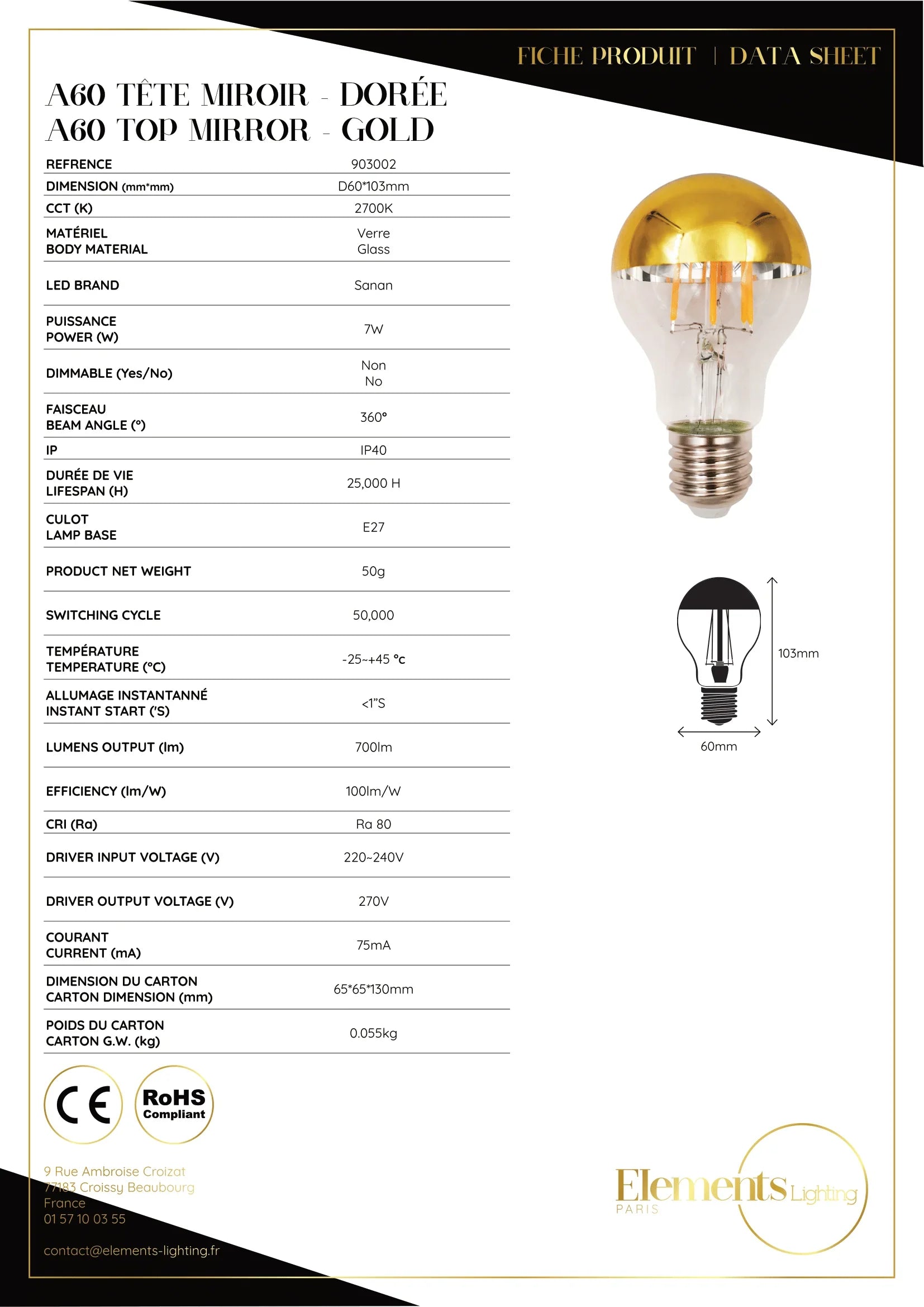 Fiche_technique_G60_Or - Elements Lighting