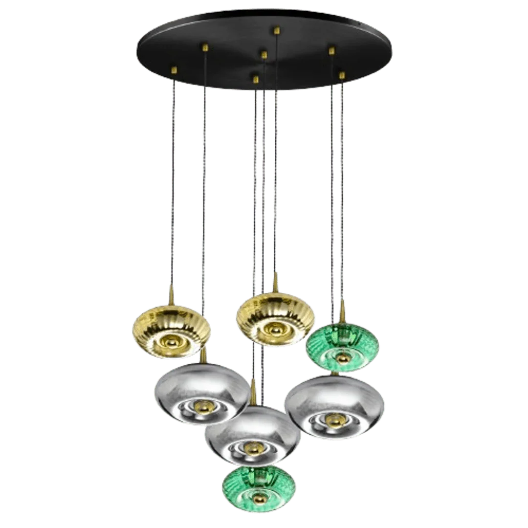 Rosace Grace 07 Noire – Rosace 7 lumières en verre soufflé, style contemporain et structuré