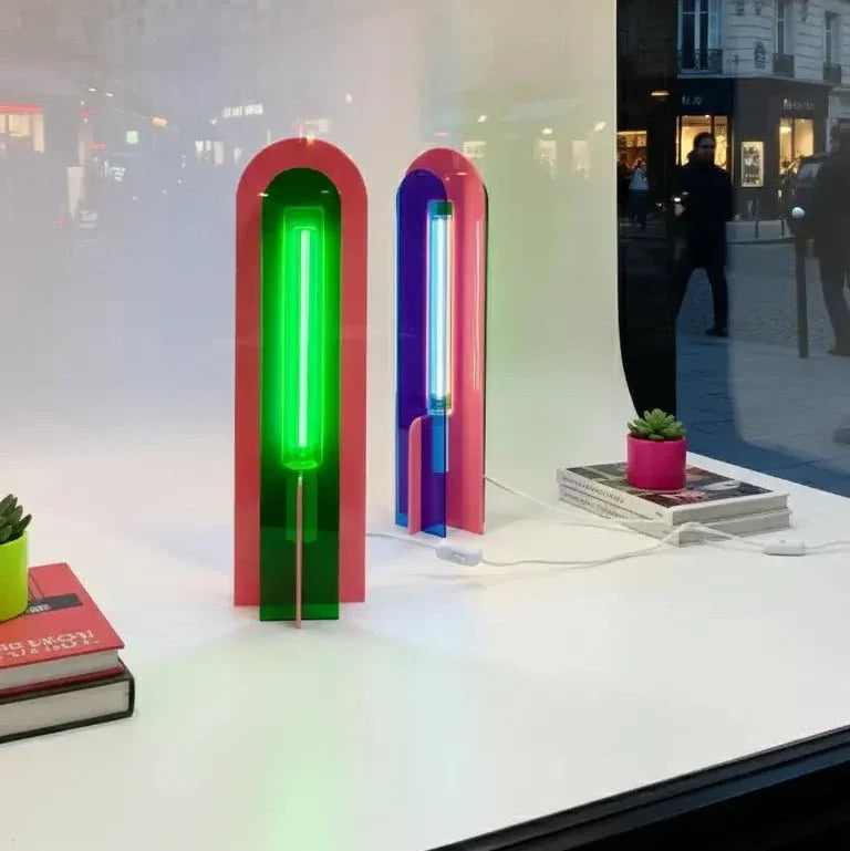 Lampe de table Andy Bleu, Rose & Vert – Luminaire Pop Art tendance en acrylique