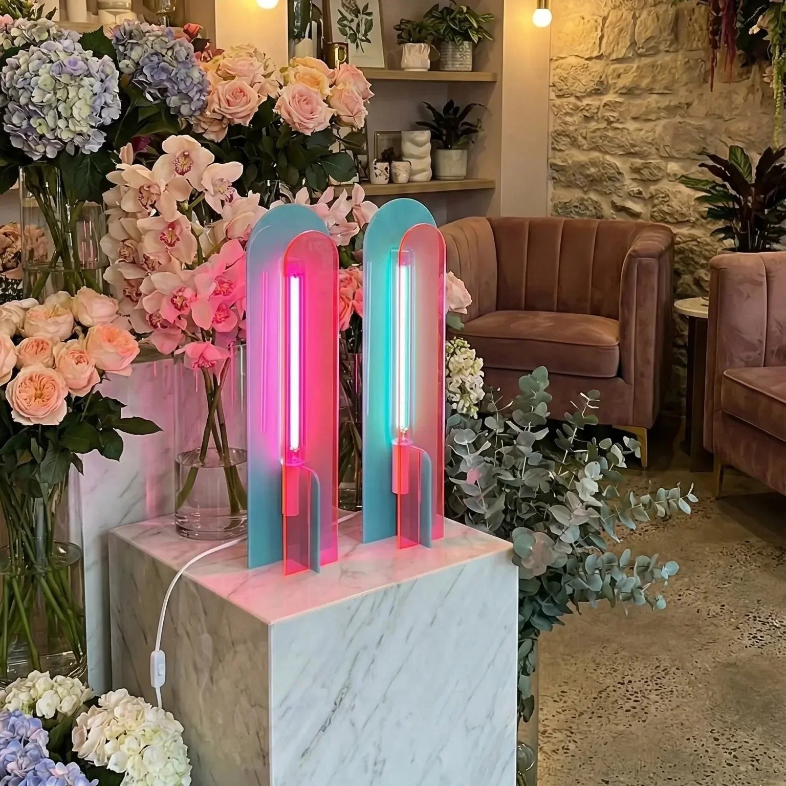 Lampe de table Andy Violet, Turquoise & Rose – Lampe décorative Pop Art en acrylique