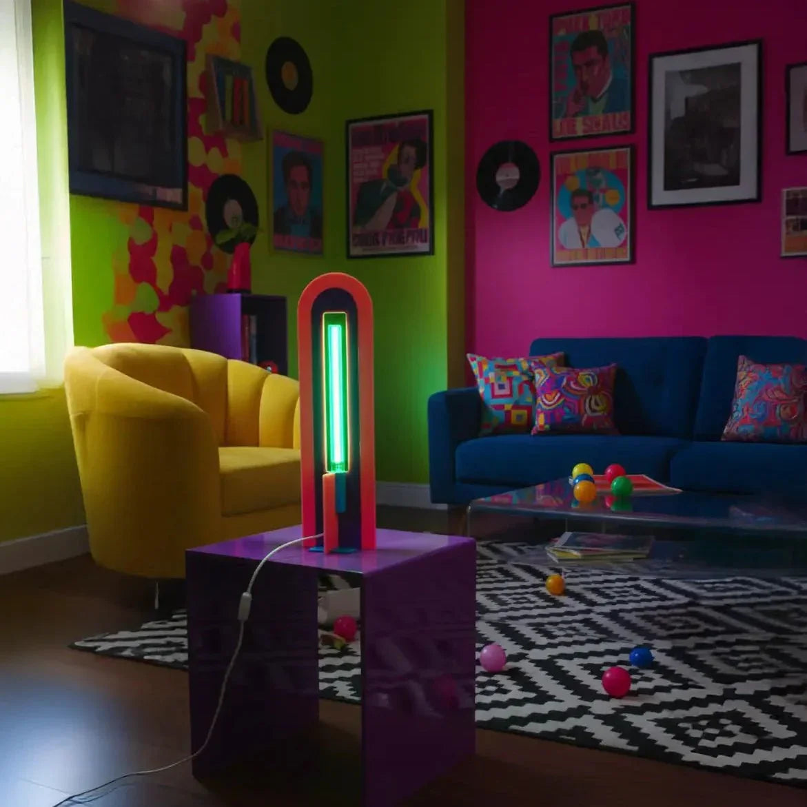 Lampe de table Andy Bleu, Rose & Vert – Luminaire Pop Art tendance en acrylique