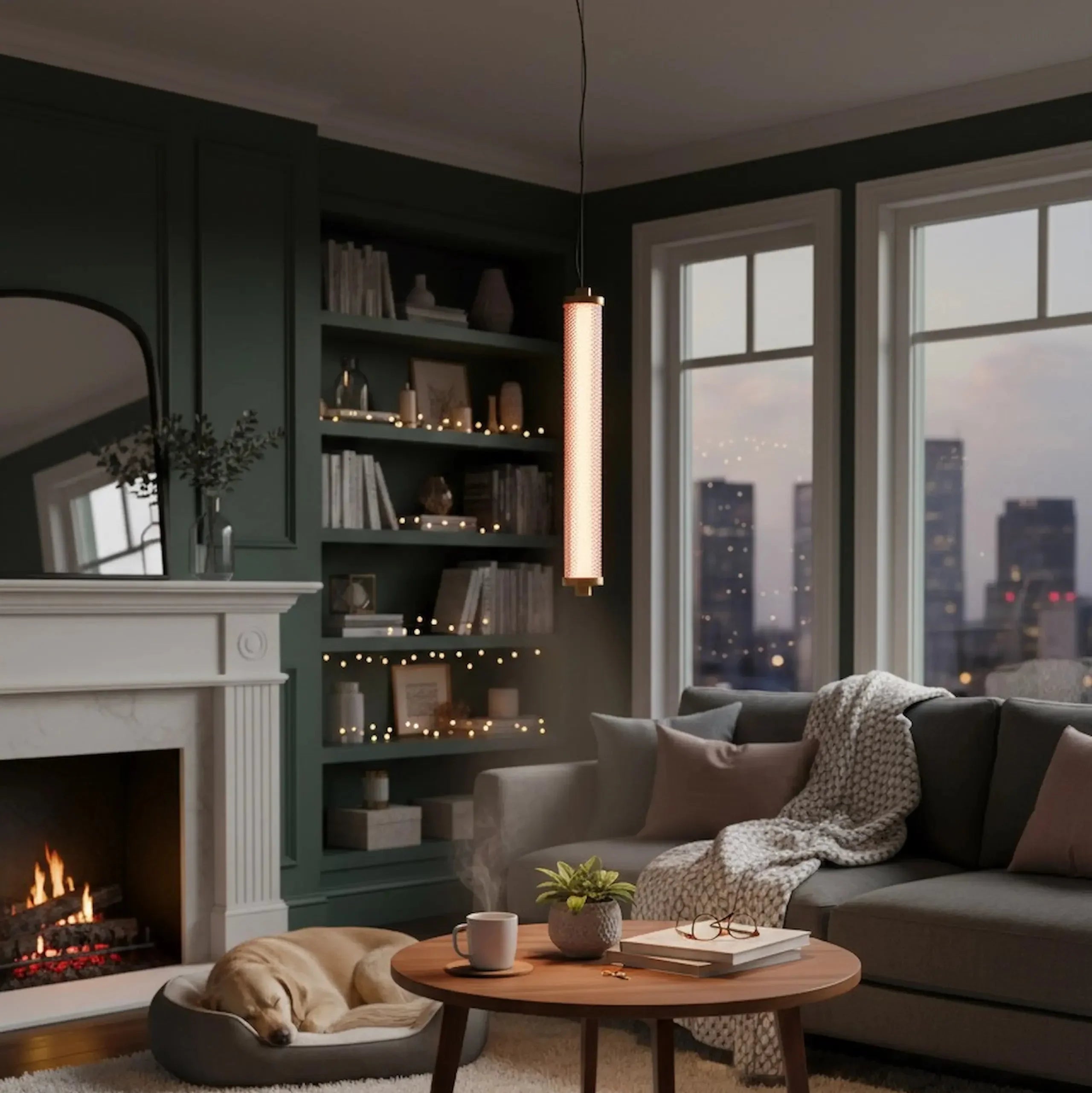 Suspension Tiffany verticale Rose Spinelle – Suspension LED intégrée intensité variable