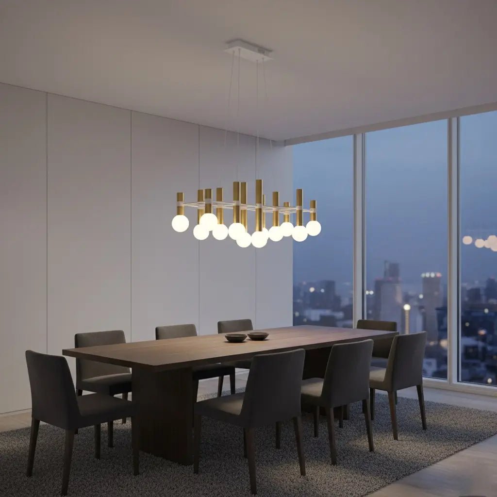 Louise 12 Suspension Doré / Verrine Opaque - Elements Lighting