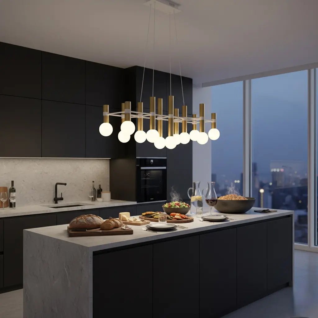 Louise 12 Suspension Doré / Verrine Opaque - Elements Lighting