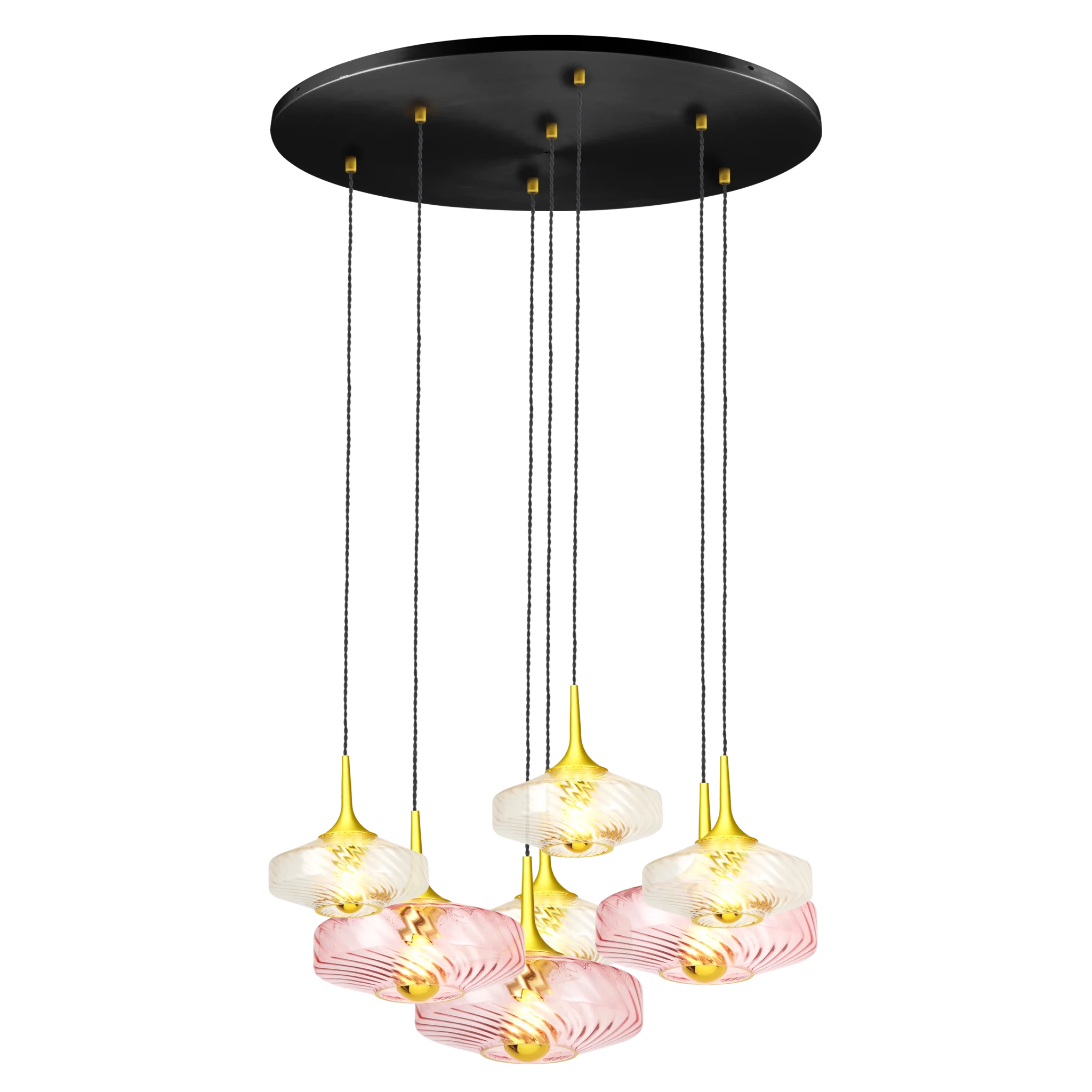 Rosace Roxanne 07 – Suspension architecturale 7 lumières en verre soufflé, style contemporain - Elements Lighting