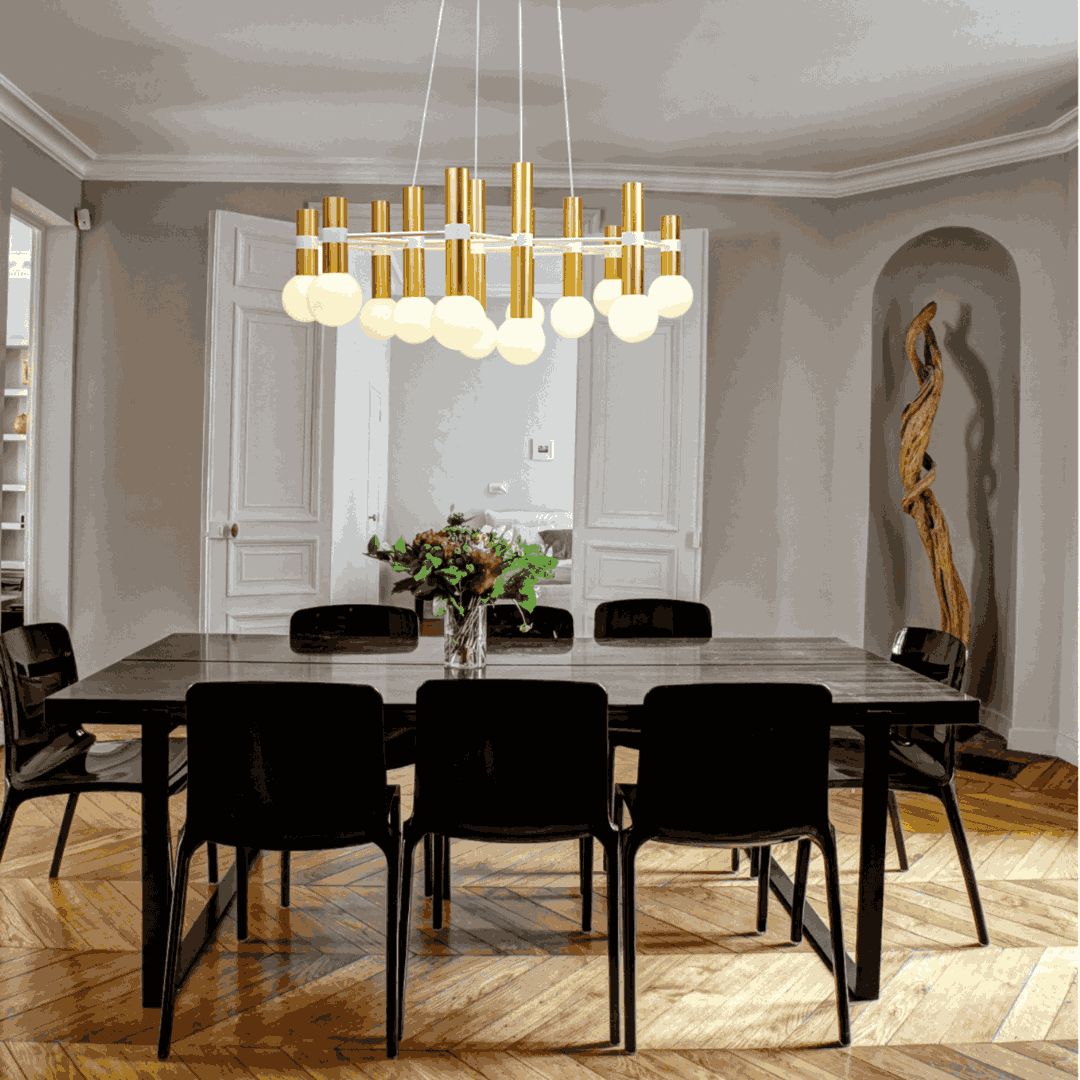 Louise 12 Suspension Doré / Verrine Opaque - Elements Lighting