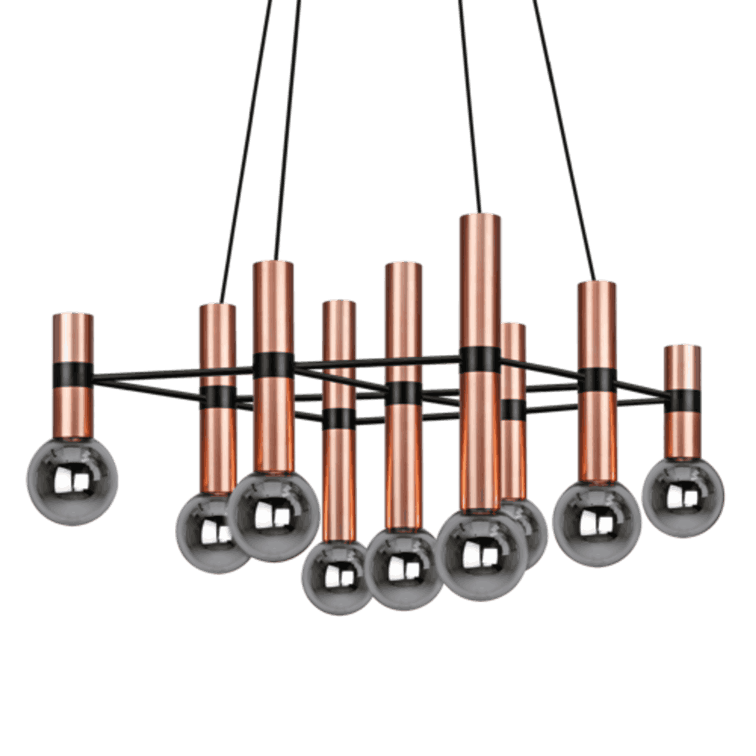 Louise 09 Suspension Cuivré / Verrine Noir Miroir - Elements Lighting
