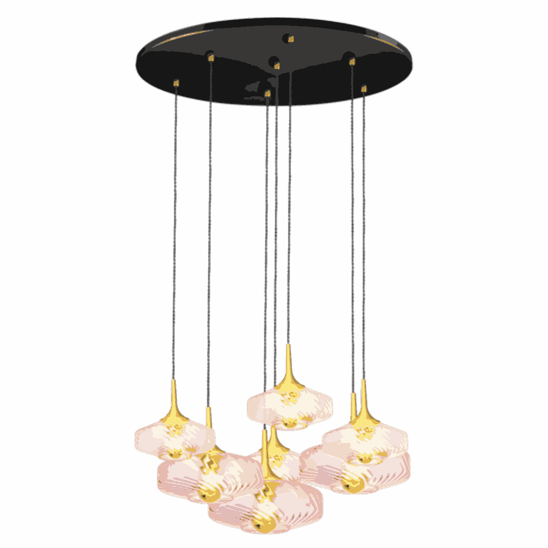Rosace Roxanne 07 Noire – Suspension architecturale 7 lumières en verre soufflé, style contemporain