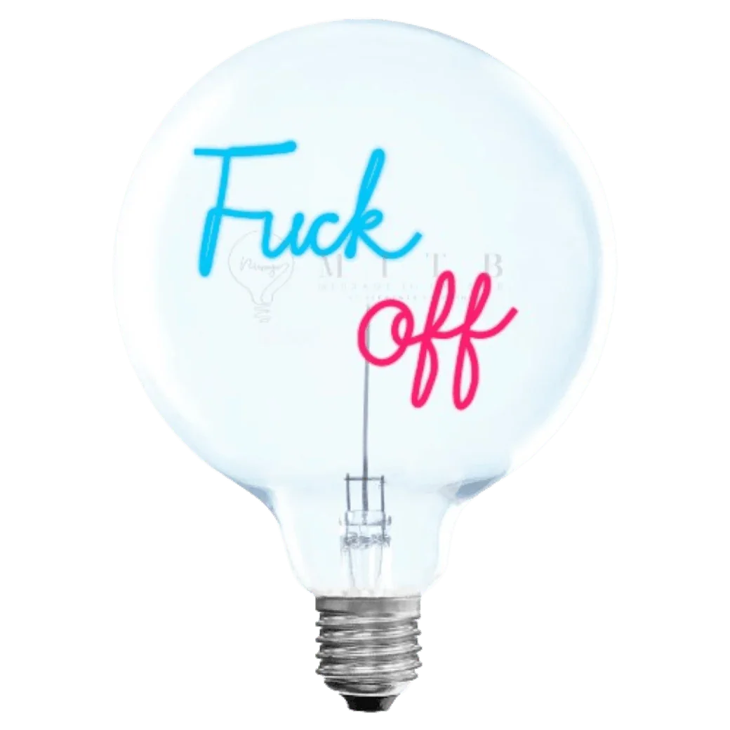 Ampoule LED design message coloré décoratif, forme ronde, texte audacieux en bleu et rouge