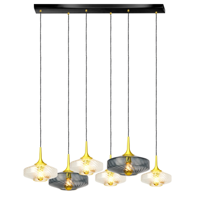 Rosace Roxanne 06 – Suspension architecturale 6 lumières en verre soufflé, style contemporain - Elements Lighting