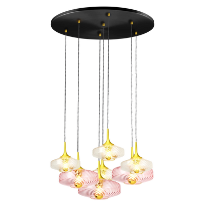 Rosace Roxanne 07 – Suspension architecturale 7 lumières en verre soufflé, style contemporain - Elements Lighting
