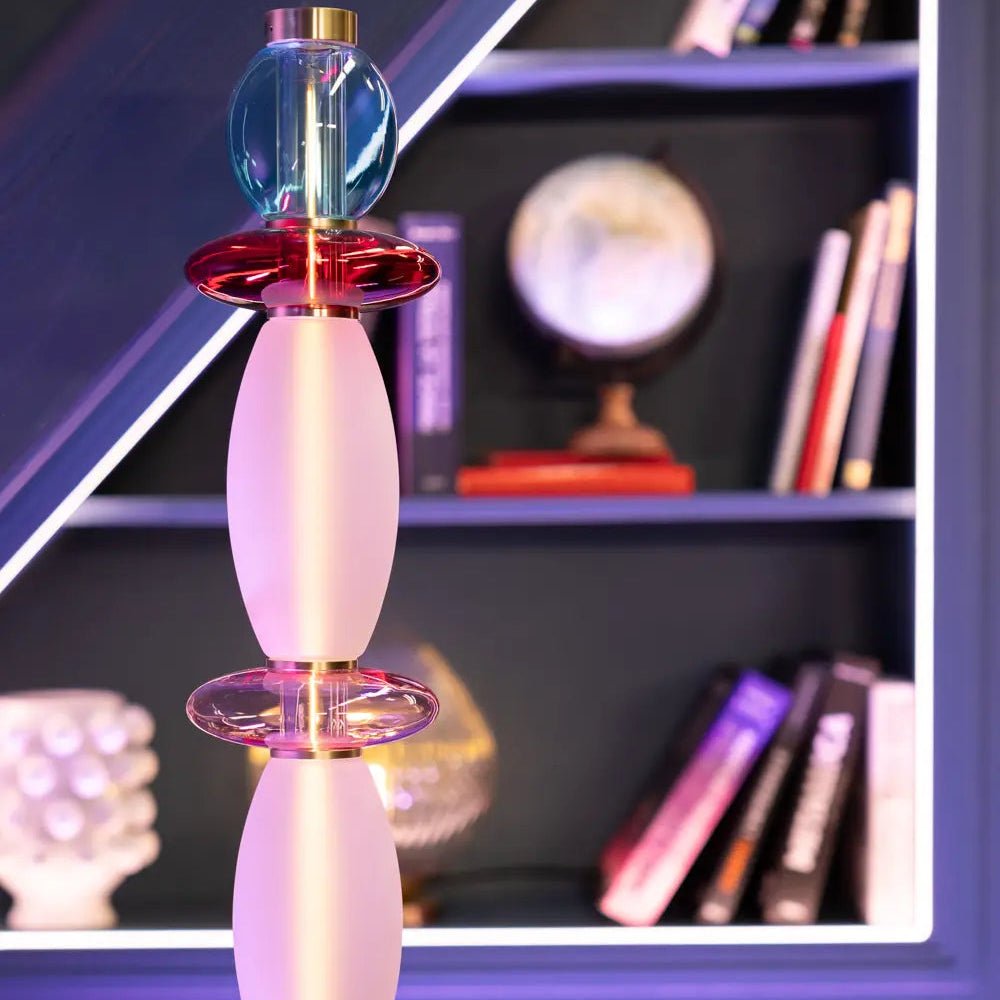 Lampadaire Léonor Bleu/Rose/Opaque/Rose – Verre soufflé fin et design élégant doré - Elements Lighting